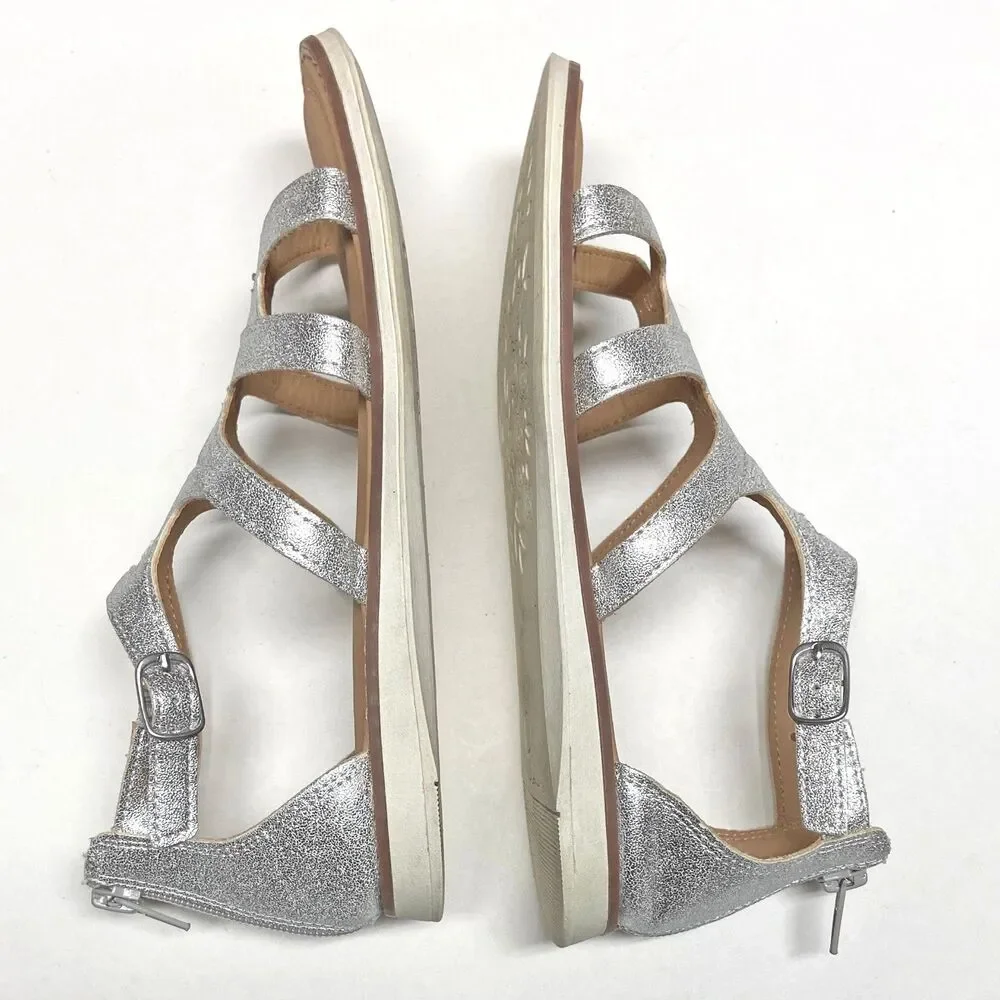 Hanna Andersson Big Girls' Size 3 Silver Metallic Faux Leather Gladiator Sandals